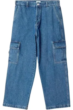 Obey Jeansy, Mężczyzna, Niebieski, W33, Spodnie Cargo z Bawełny