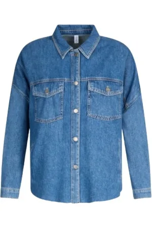 Liu Jo Kurtki, Kobieta, Niebieski, L, Denim, Denimowa koszula z haftami i frędzlami