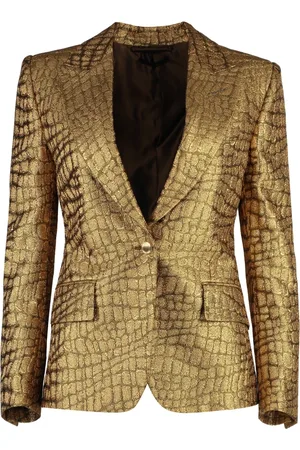 Tom Ford Kurtki, Kobieta, Żółty, 2XS, Poliester, Marynarka jednorzędowa z żakardowym motywem Cocco