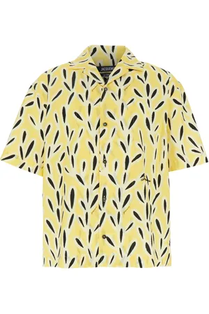 Jacquemus Koszule, Mężczyzna, Żółty, L, Bawełna, Żółta koszula bowlingowa z kołnierzykiem kubańskim