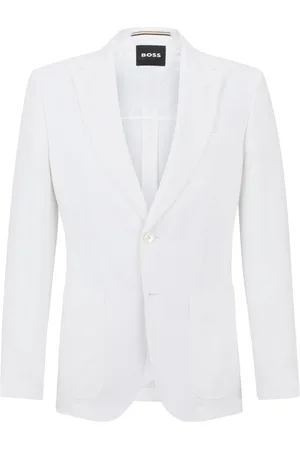 HUGO BOSS Kurtki, Mężczyzna, Biały, L, Len, H-Hutson-Peak-232 Blazer