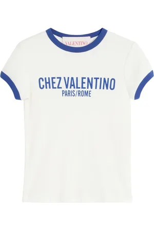 VALENTINO GARAVANI Koszulki, Kobieta, Biały, M, Len, T-shirt Crewneck Chez Valentino z nadrukiem
