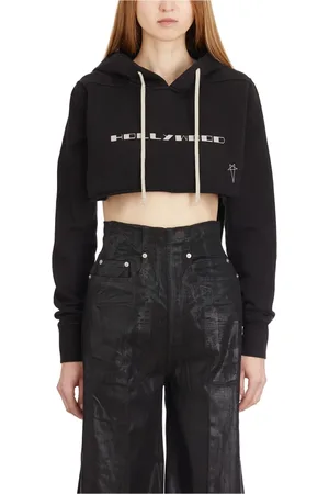 Rick Owens Bluzy, Kobieta, Czarny, S, Czarny Peral Cropped Hoodie