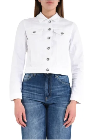 Dondup Kurtki, Kobieta, Biały, XL, Denim, Kurtka z denimu stretch z ozdobnymi guzikami