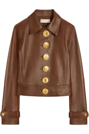 Tory Burch Kurtki, Kobieta, brązowy, L, Skóra, Festooned Leather Jacket