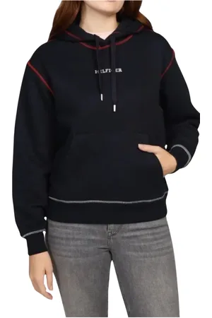 Tommy Hilfiger Bluzy, Kobieta, Niebieski, L, Bawełna, Nowoczesna bluza z kapturem w globalne paski
