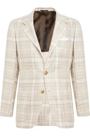 Kiton Kurtki, Mężczyzna, Beżowy, XL, Wełna, Wełniana kurtka w kratę tartan