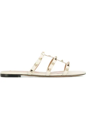 VALENTINO GARAVANI Buty, Kobieta, Beżowy, 37 1/2 EU, Skóra, Sandały Rockstud Cage