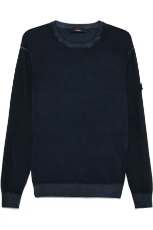 Peuterey Bluzy, Mężczyzna, Niebieski, 2XL, Niebieski Sweter z Okrągłym Dekoltem ze Żebrowanymi Mankietami