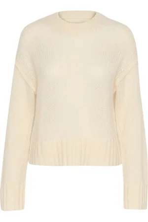 Part Two Swetry, Kobieta, Beżowy, 2XL, Wełna, Sweter z dzianiny brzozowej z długim rękawem