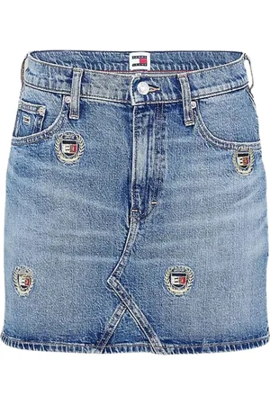 Tommy Hilfiger Spódnice, Kobieta, Niebieski, S, Denim, Mini spódnica jeansowa z haftem