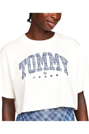 Tommy Hilfiger Koszulki, Kobieta, Biały, S, Krótki T-shirt z Wyrazistym Logo