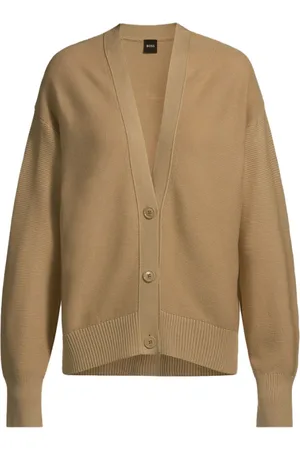 HUGO BOSS Swetry, Kobieta, Beżowy, S, Strukturalny Oversize Sweter z Guzikami