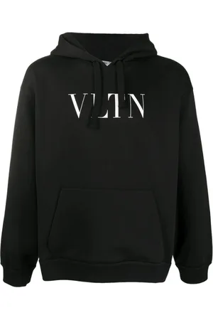 VALENTINO Bluzy, Mężczyzna, Czarny, M, Len, Czarna Bluza z Logo i Kapturem