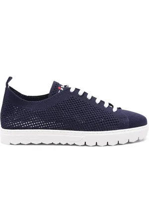 Kiton Buty, Mężczyzna, Niebieski, 43 EU, Dzianinowe Sneakersy z Niebieskim Haftowanym Logo