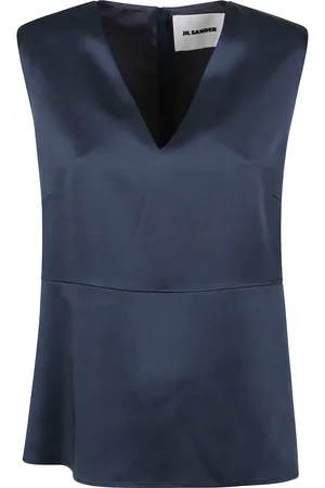 Jil Sander Koszulki, Kobieta, Niebieski, S, Top bez rękawów z dekoltem w serek