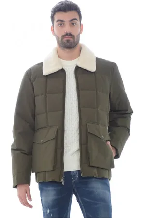 Woolrich Kurtki, Mężczyzna, Zielony, M, Bawełna, Pikowana kurtka z kołnierzem ze sztucznego futra