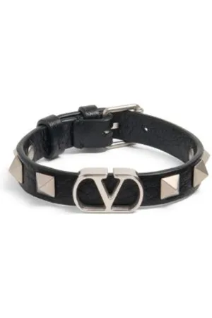 VALENTINO GARAVANI Akcesoria, Mężczyzna, Czarny, ONE SIZE, Skóra, Skórzana bransoletka VLogo Signature