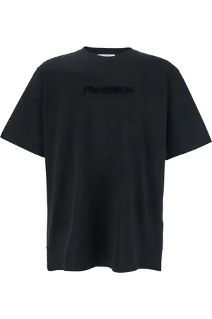 J.W.Anderson Koszulki, Mężczyzna, Czarny, M, Bawełna, Koszulka Crewneck z Haftowanym Logo