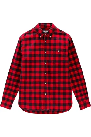 Woolrich Koszule, Mężczyzna, Czerwony, L, Bawełna, Koszula flanelowa w kratę o klasycznym kroju