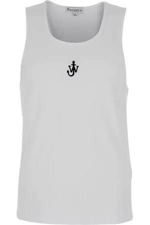 J.W.Anderson Koszulki, Mężczyzna, Biały, XL, Bawełna, Biały top bez rękawów z bawełny z haftowanym logo