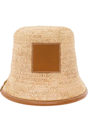 Jacquemus Akcesoria, Kobieta, Beżowy, 60 CM, Brązowy skórzany kapelusz typu bucket