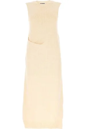 Jil Sander Sukienki, Kobieta, Beżowy, S, Bawełna, Japońska bawełniana sukienka w kolorze kości słoniowej