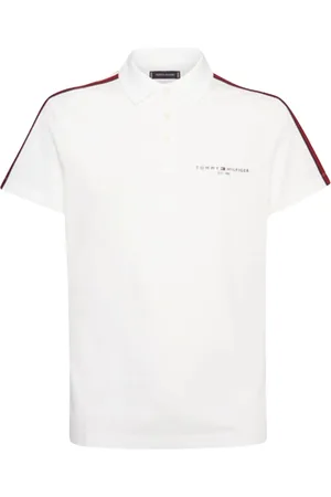 Tommy Hilfiger Koszulki, Mężczyzna, Biały, S, Bawełna, Koszulka Polo z Paskami na Ramionach