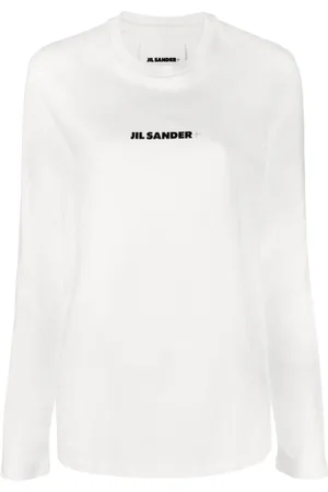 Jil Sander Koszulki, Kobieta, Biały, S, Bawełna, Koszulka z długim rękawem z nadrukiem logo