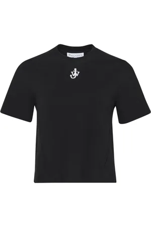 J.W.Anderson Koszulki, Kobieta, Czarny, M, Bawełna, Krótki T-Shirt z Panelami i Logo Kotwicy