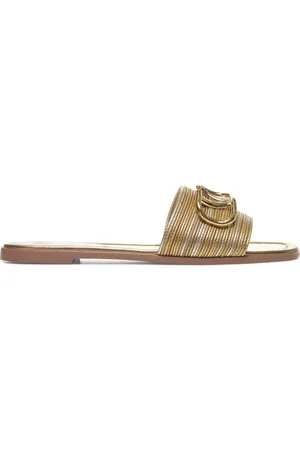 VALENTINO GARAVANI Buty, Kobieta, Żółty, 36 EU, Skóra, Złote skórzane wsuwane buty z haftem