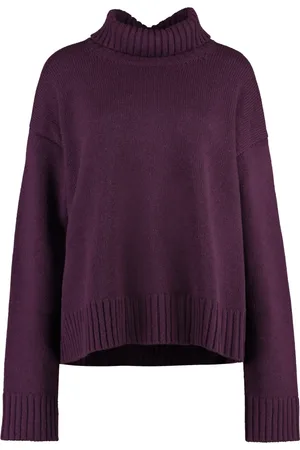 Jil Sander Swetry, Kobieta, Fioletowy, M, Kaszmir, Prążkowany golf z kaszmiru