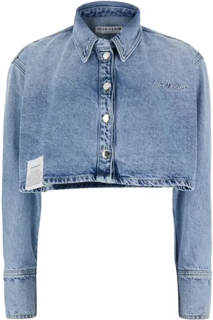 Icon Denim Bluzki, Kobieta, Niebieski, M, Denim, Koszula Cropped Denim