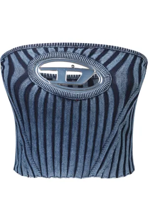 Diesel Koszulki, Kobieta, Niebieski, M, Bawełna, Niebieski Top Bandeau Stylowy Bawełna