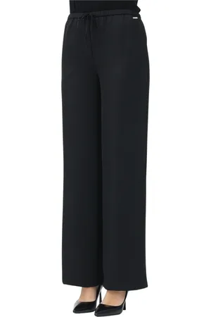 Armani Exchange Spodnie, Kobieta, Czarny, L, Czarne Spodnie z Szerokimi Nogawkami Eleganckie
