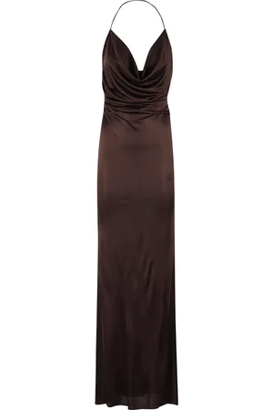 Elisabetta Franchi Sukienki, Kobieta, brązowy, XS, Kakaowy Jersey Sukienka z Krzyżowanym Tyłem
