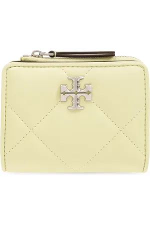 Tory Burch Akcesoria, Kobieta, Zielony, ONE SIZE, Skóra, Portfel Bi-Fold Kira Diamond Quilt