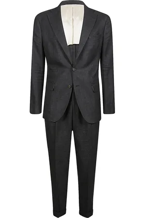 ELEVENTY Garnitury, Mężczyzna, Czarny, 3XL, Elegancki Garnitur z Lnu, Wełny i Jedwabiu