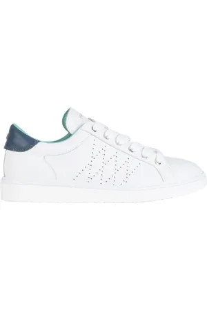 Panchic Buty, Mężczyzna, Biały, 43 EU, Skóra, Białe sznurowane sneakersy z niebieskim spojlerem