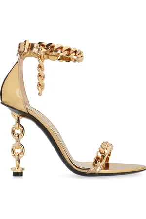 Tom Ford Buty, Kobieta, Żółty, 36 EU, Skóra, Sandały na obcasie z rzeźbiarskim złotym obcasem