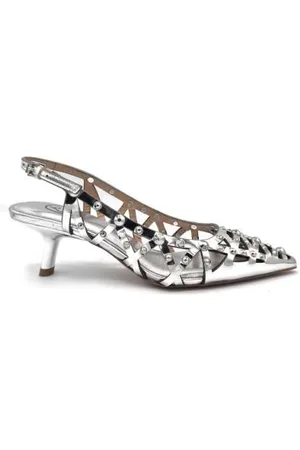 Ash Buty, Kobieta, Szary, 38 EU, Ozdobione Srebrne Skórzane Slingbacki na Obcasie