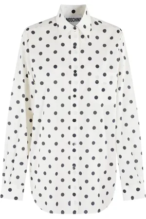 Moschino Bluzki, Kobieta, Biały, XS, Ivory Koszula z bawełnianego woalu w groszki
