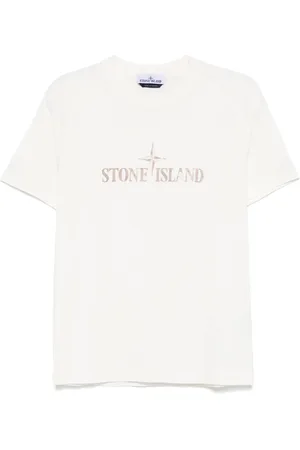 Stone Island Koszulki, Mężczyzna, Biały, L, Bawełna, T-shirt z okrągłym dekoltem i nadrukiem z przodu