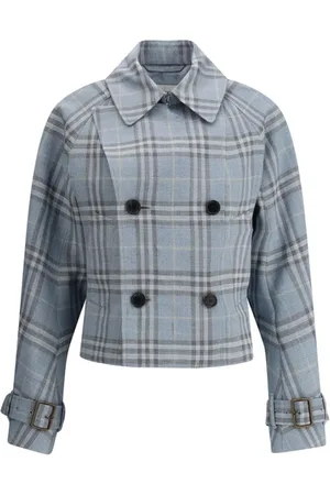 Burberry Kurtki, Kobieta, Niebieski, S, Kurtka Archivio Check z podwójnym rzędem guzików