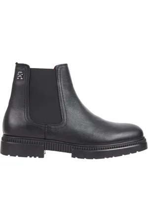 Tommy Hilfiger Buty, Mężczyzna, Czarny, 45 EU, Skóra, Czarne skórzane botki Chelsea