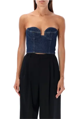 MAGDA BUTRYM Koszulki, Kobieta, Niebieski, S, Denim, Bustier Denim Top