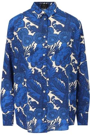 Etro Bluzki, Kobieta, Niebieski, XS, Koszula z nadrukiem Boyfit Klasyczny kołnierz