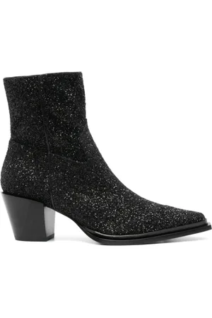 Jimmy Choo Buty, Kobieta, Czarny, 36 EU, Skóra, Czarne brokatowe botki w stylu kowbojskim