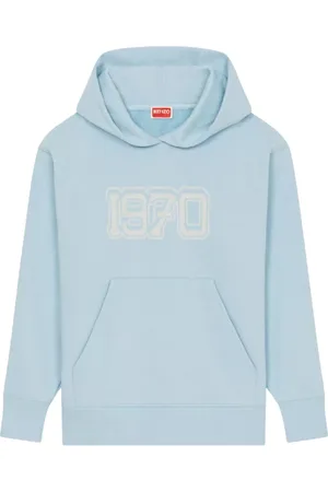 Kenzo Bluzy, Kobieta, Niebieski, L, Bawełna, Niebieska bluza z kapturem i logo tygrysa
