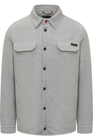 Kiton Kurtki, Mężczyzna, Szary, M, Bawełna, Overshirt z naszywką z logo i guzikami